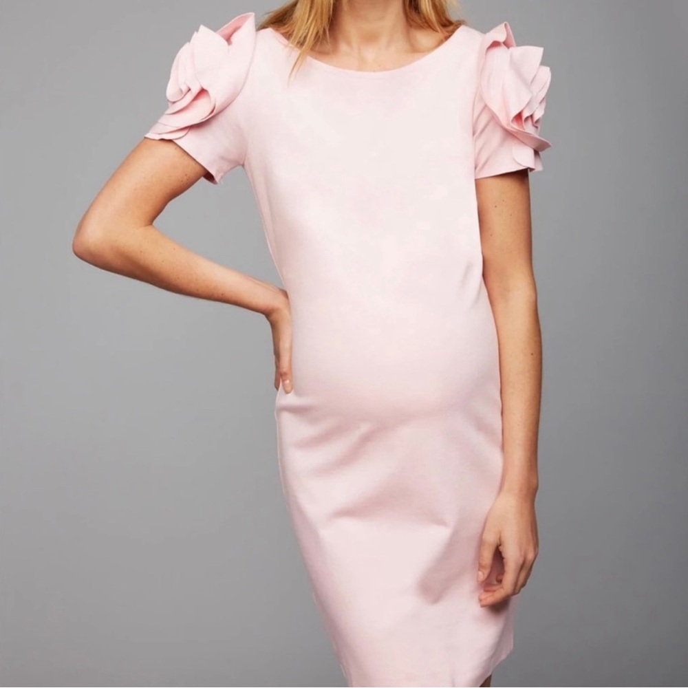 Pietro Brunelli Salisburgo Solid Pink Ruffle Rose Sleeve Maternity Party Dress L